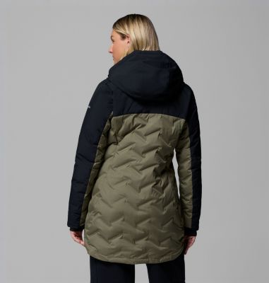 Women's Mountain Croo III Waterproof Hooded Mid Down Jacket, Color: Stone Green, Black, image 2