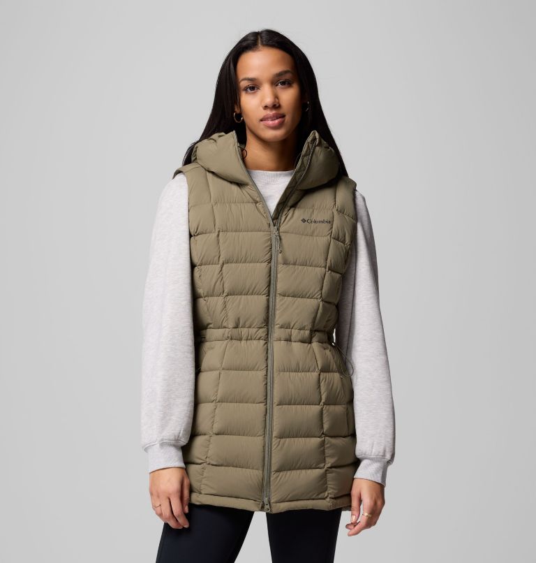 Women's Ardenwood Mid hooded Down Vest, Color: Stone Green, image 1