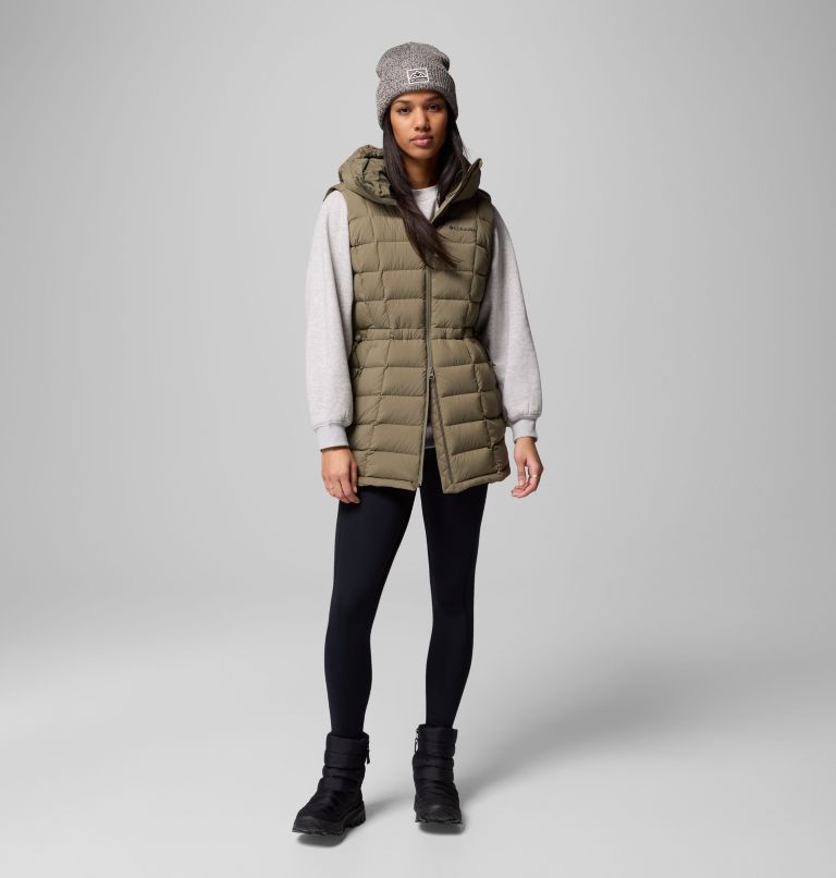 Women's Ardenwood Mid hooded Down Vest, Color: Stone Green, image 2