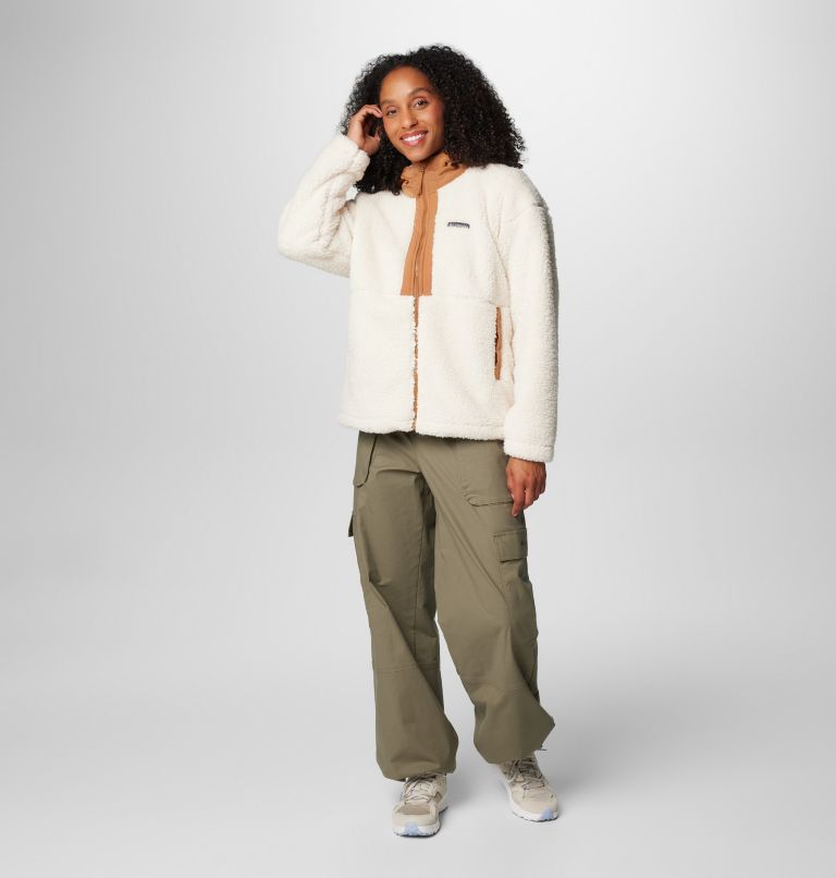 Women's Boundless Discovery Hooded Sherpa Fleece Jacket, Color: Chalk, Camel Brown, image 3