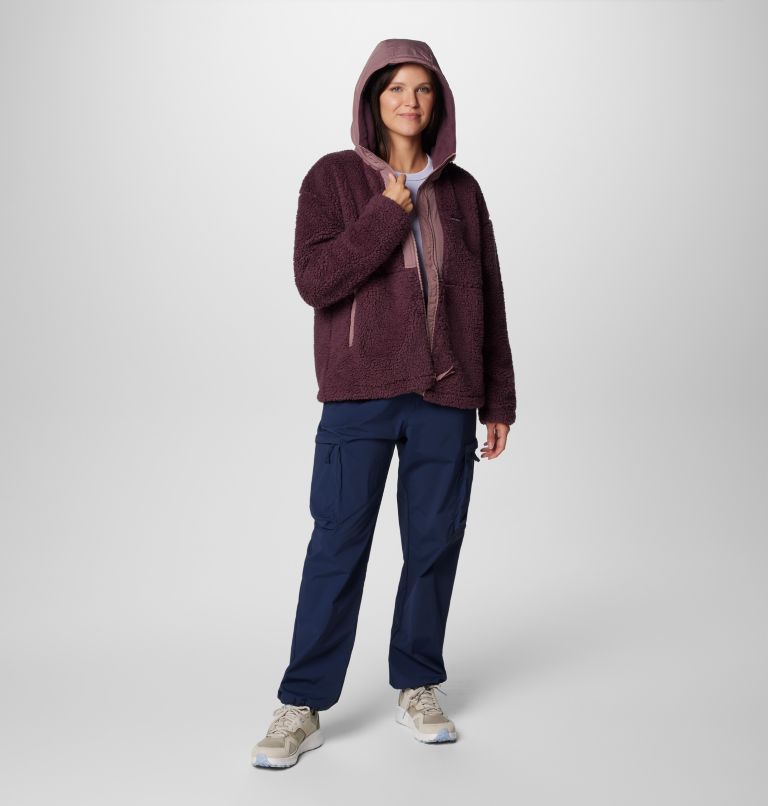 Women's Boundless Discovery Hooded Sherpa Fleece Jacket, Color: Moonvista, Fig, image 3