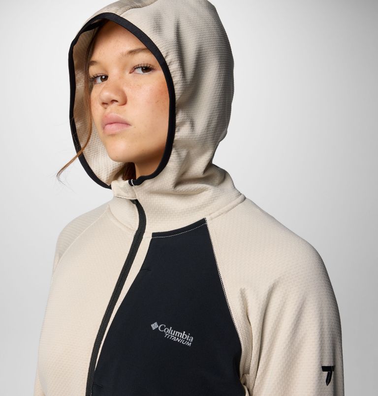 Women's Triple Canyon Grid Fleece Hooded Full Zip Jacket, Color: Dark Stone Heather, Black, image 6