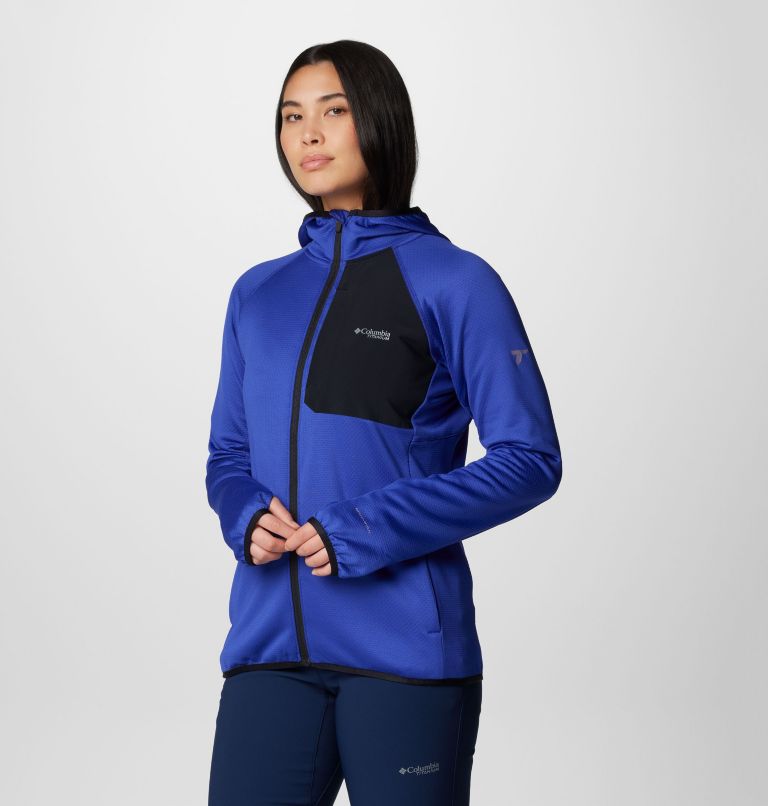 Women's Triple Canyon Grid Fleece Hooded Full Zip Jacket, Color: Clematis Blue, Black, image 4