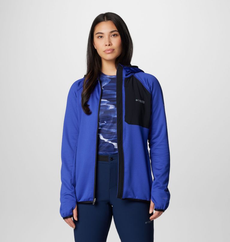 Women's Triple Canyon Grid Fleece Hooded Full Zip Jacket, Color: Clematis Blue, Black, image 8