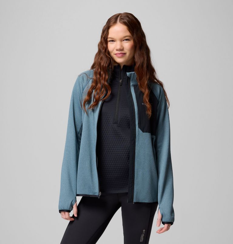 Women's Triple Canyon Grid Fleece Full Zip Jacket, Color: Everblue, Black, image 5