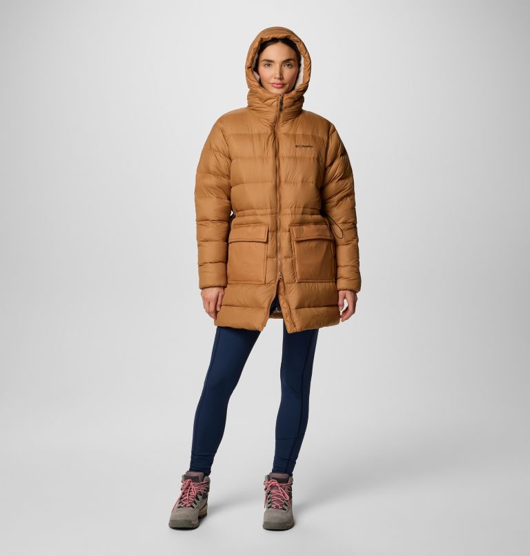Women's Harmony Falls Hooded Mid Down Jacket, Color: Camel Brown, image 3