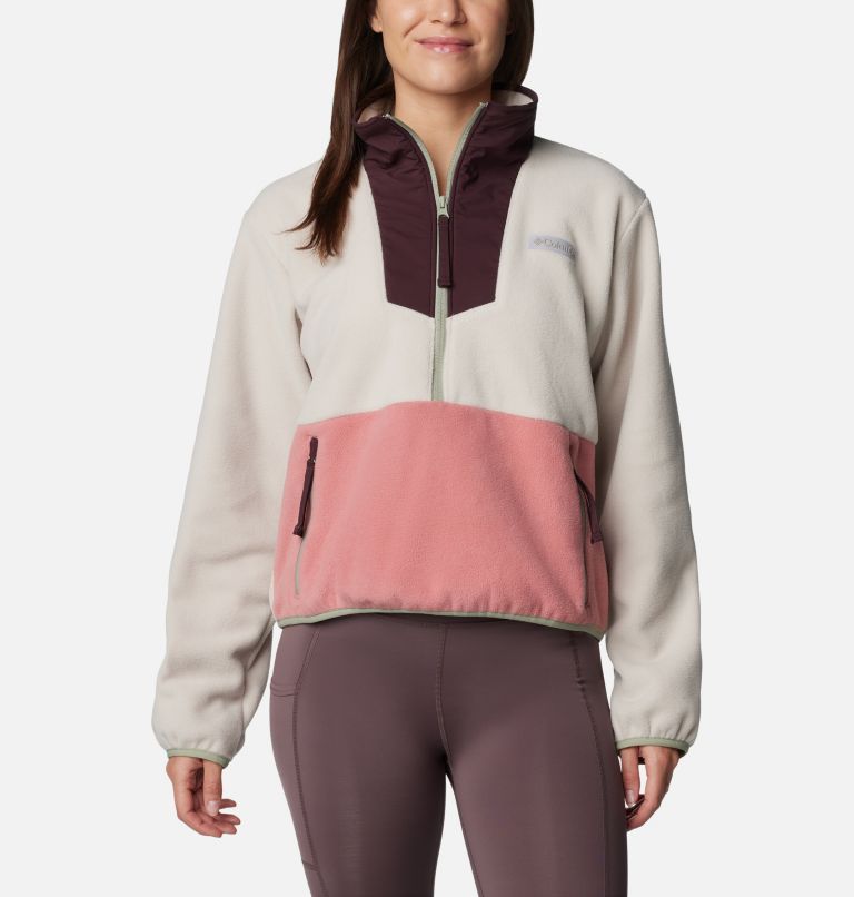Women's Sequoia Grove Half Zip Fleece, Color: Dark Stone, Pink Agave, image 1