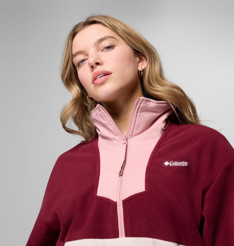 Women's Sequoia Grove Half Zip Fleece, Color: Rich Wine, Dark Stone, Eraser Pink, image 5
