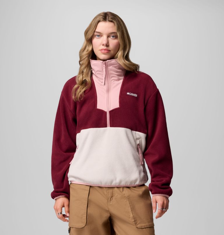 Women's Sequoia Grove Half Zip Fleece, Color: Rich Wine, Dark Stone, Eraser Pink, image 1