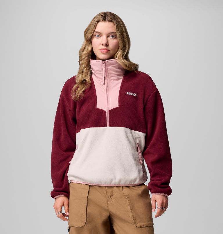 Women's Sequoia Grove Half Zip Fleece, Color: Rich Wine, Dark Stone, Eraser Pink, image 1