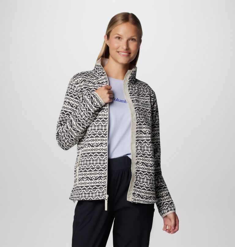 Women's Sweater Weather Printed Full Zip Jacket, Color: Dark Stone Madras Tonal, image 8
