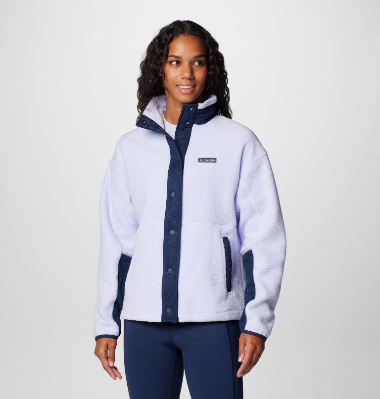 Women's Cloud Point Snap Fleece Jacket, Color: Collegiate Navy, Snowdrift, image 7