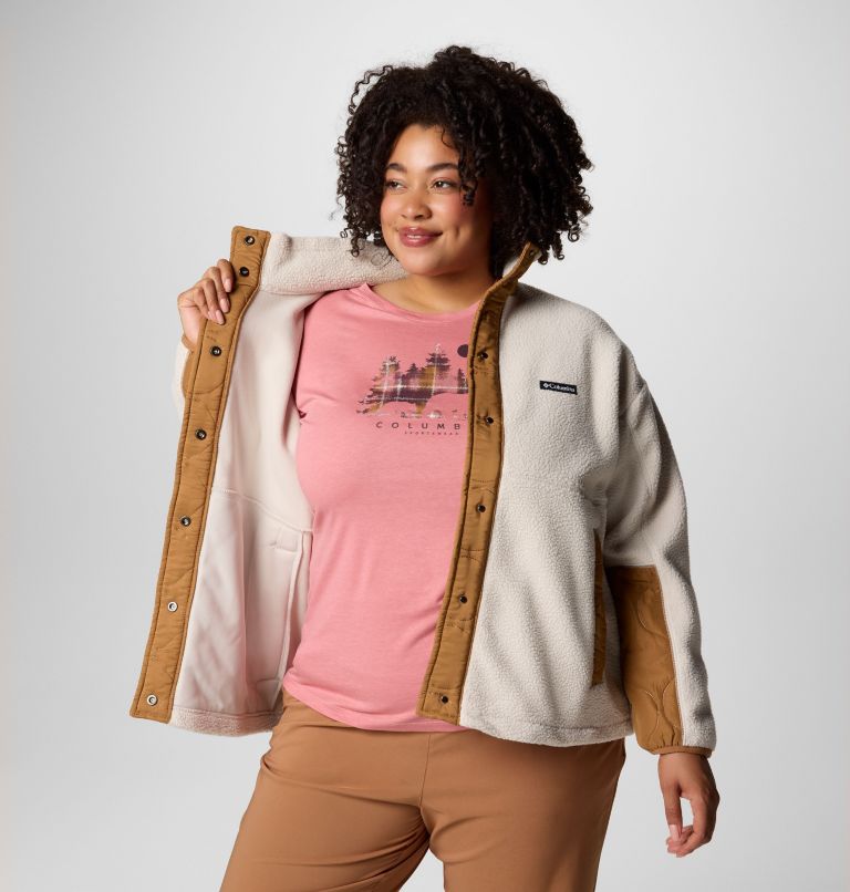 Women's Cloud Point Snap Fleece Jacket - Plus Size, Color: Camel Brown, Dark Stone, image 7
