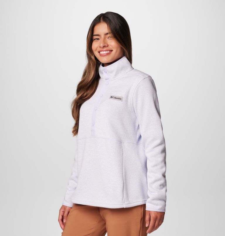 Women's Sweater Weather Half Snap Pullover, Color: Snowdrift, Blue Hint Heather, image 4