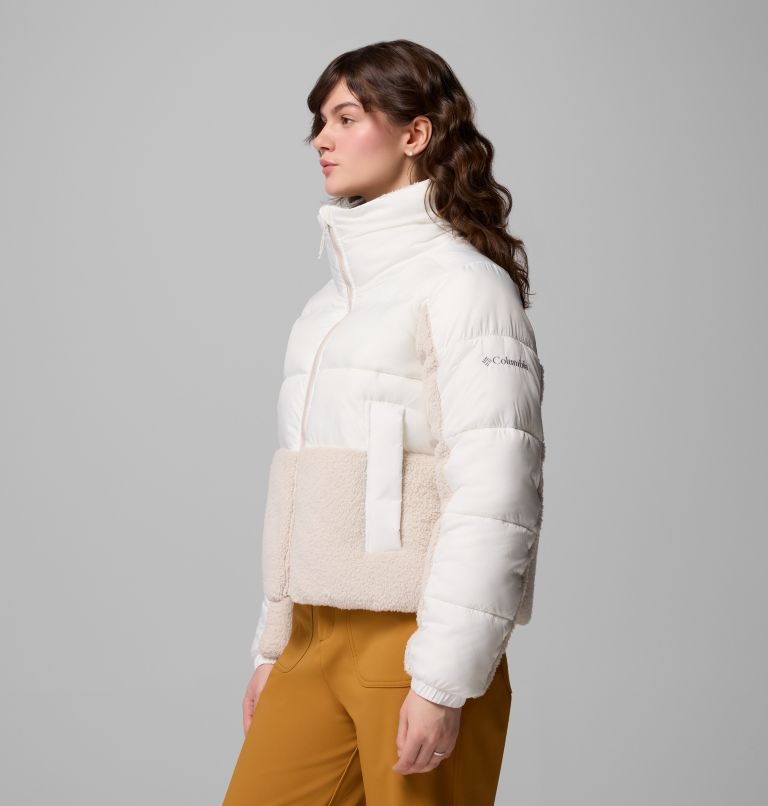 Women's Leadbetter Point II Sherpa Hybrid Puffer Jacket, Color: Sea Salt, Dark Stone, image 4