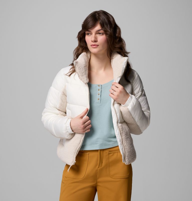 Women's Leadbetter Point II Sherpa Hybrid Puffer Jacket, Color: Sea Salt, Dark Stone, image 5