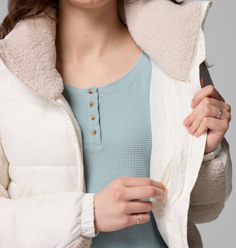 Women's Leadbetter Point II Sherpa Hybrid Puffer Jacket, Color: Sea Salt, Dark Stone, image 6