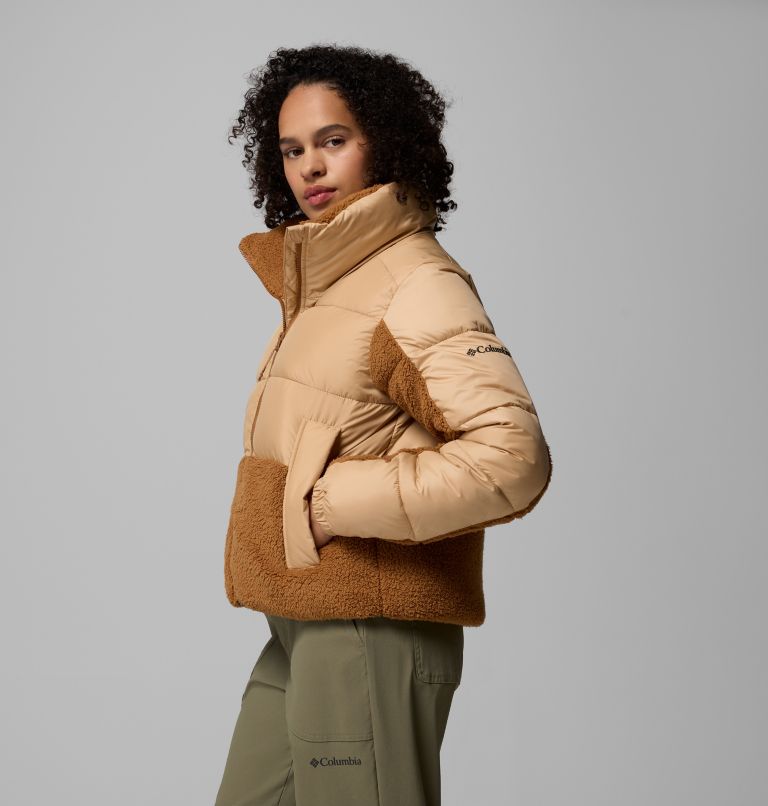 Women's Leadbetter Point II Sherpa Hybrid Puffer Jacket, Color: Canoe, Camel Brown, image 4