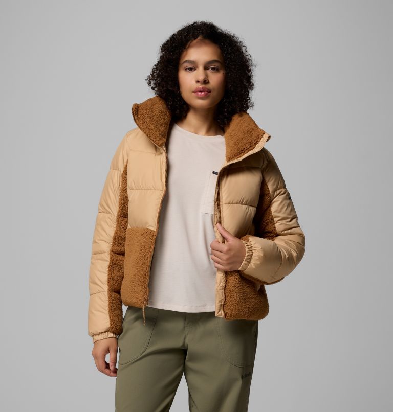Women's Leadbetter Point II Sherpa Hybrid Puffer Jacket, Color: Canoe, Camel Brown, image 5