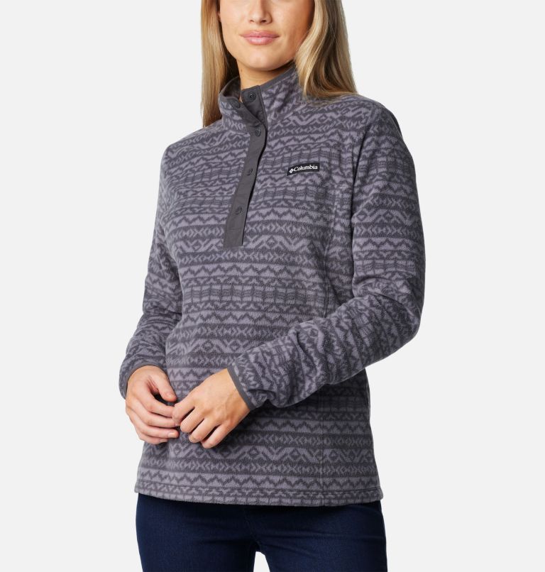 Women's Benton Springs Printed Half Snap Fleece Pullover, Color: Shark Madras Tonal, image 5