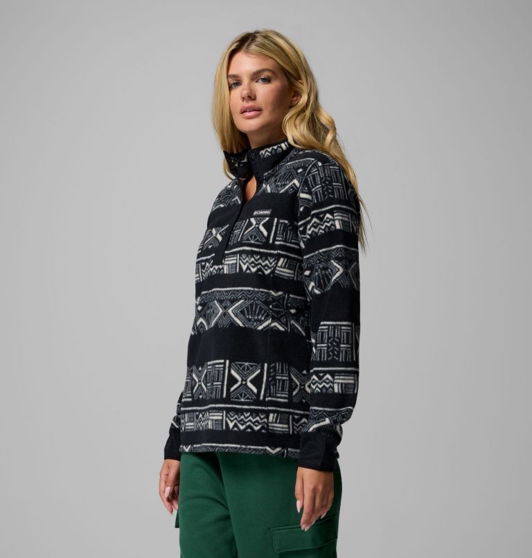 Women's Benton Springs Printed Half Snap Fleece Pullover, Color: Black Deschutes Days, image 4