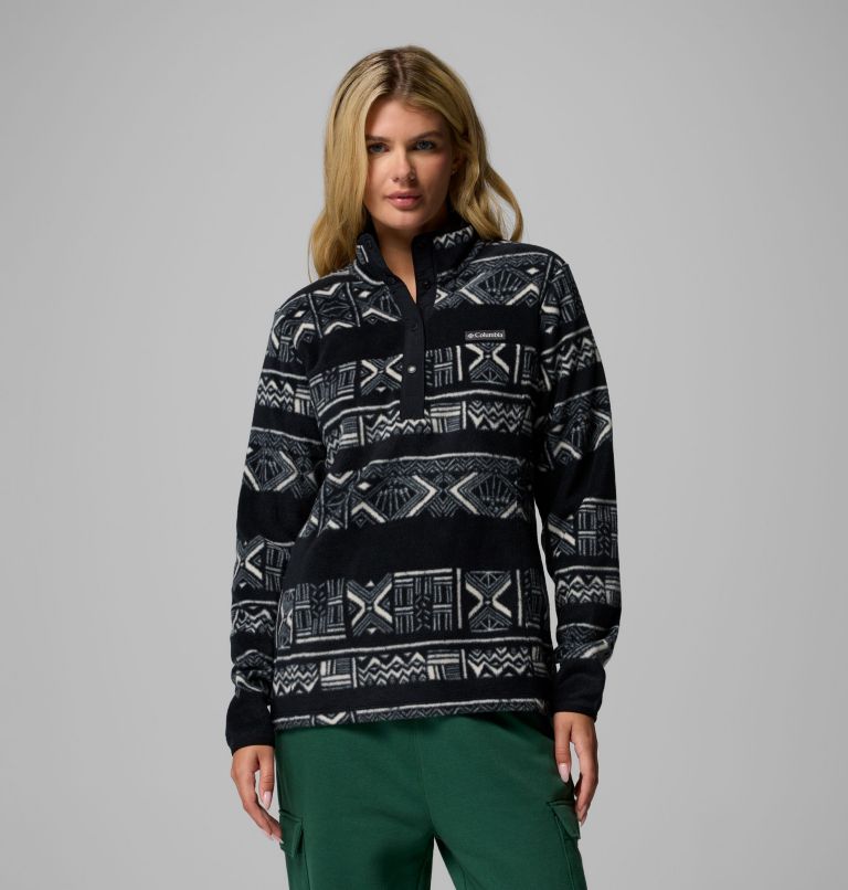 Women's Benton Springs Printed Half Snap Fleece Pullover, Color: Black Deschutes Days, image 1