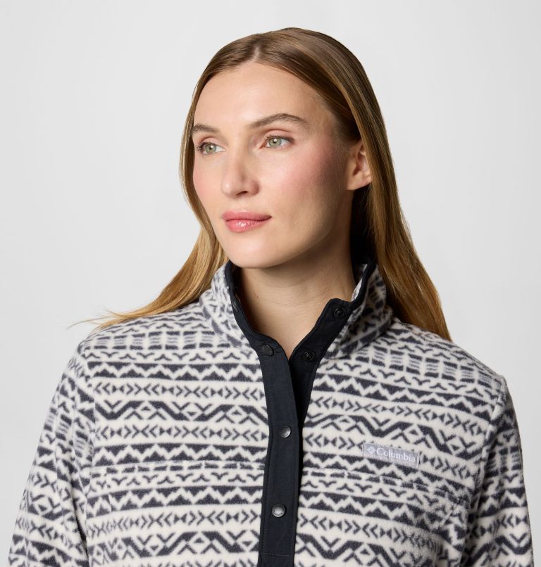 Women's Benton Springs Printed Half Snap Fleece Pullover, Color: Chalk Madras Tonal, image 5