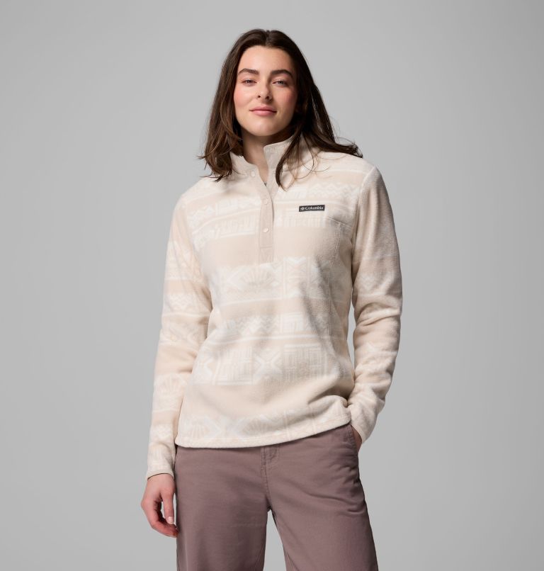 Women's Benton Springs Printed Half Snap Fleece Pullover, Color: Dark Stone Deschutes Days, image 1