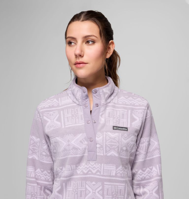 Women's Benton Springs Printed Half Snap Fleece Pullover, Color: Shale Purple Deschutes Days, image 5