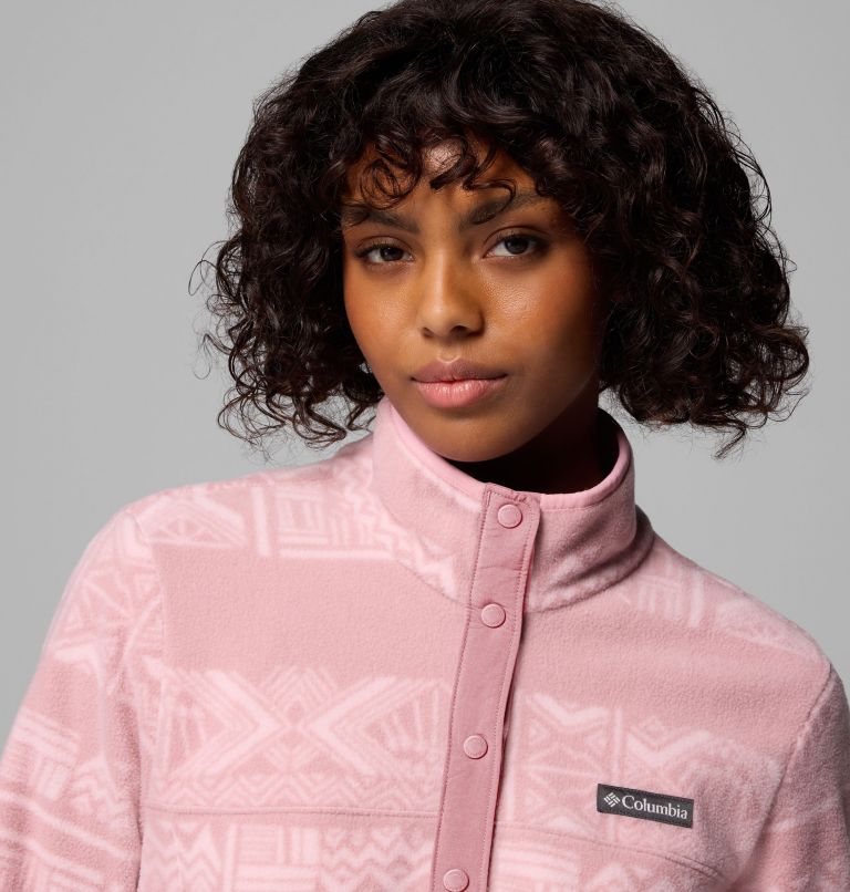 Women's Benton Springs Printed Half Snap Fleece Pullover, Color: Eraser Pink Deschutes Days, image 5