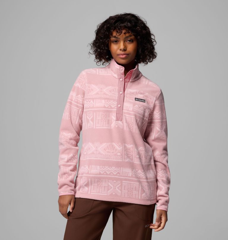 Women's Benton Springs Printed Half Snap Fleece Pullover, Color: Eraser Pink Deschutes Days, image 1