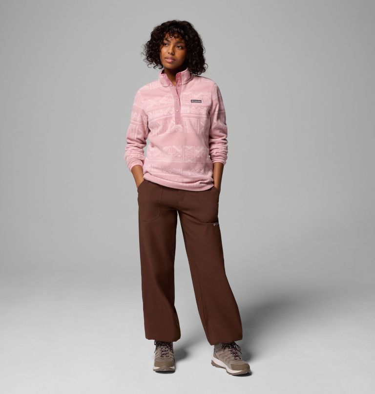 Women's Benton Springs Printed Half Snap Fleece Pullover, Color: Eraser Pink Deschutes Days, image 2