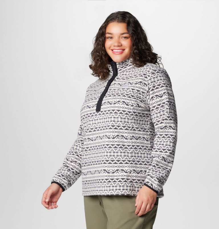 Women's Benton Springs Printed Half Snap Fleece Pullover - Plus Size, Color: Chalk Madras Tonal, image 4