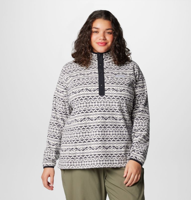 Women's Benton Springs Printed Half Snap Fleece Pullover - Plus Size, Color: Chalk Madras Tonal, image 1