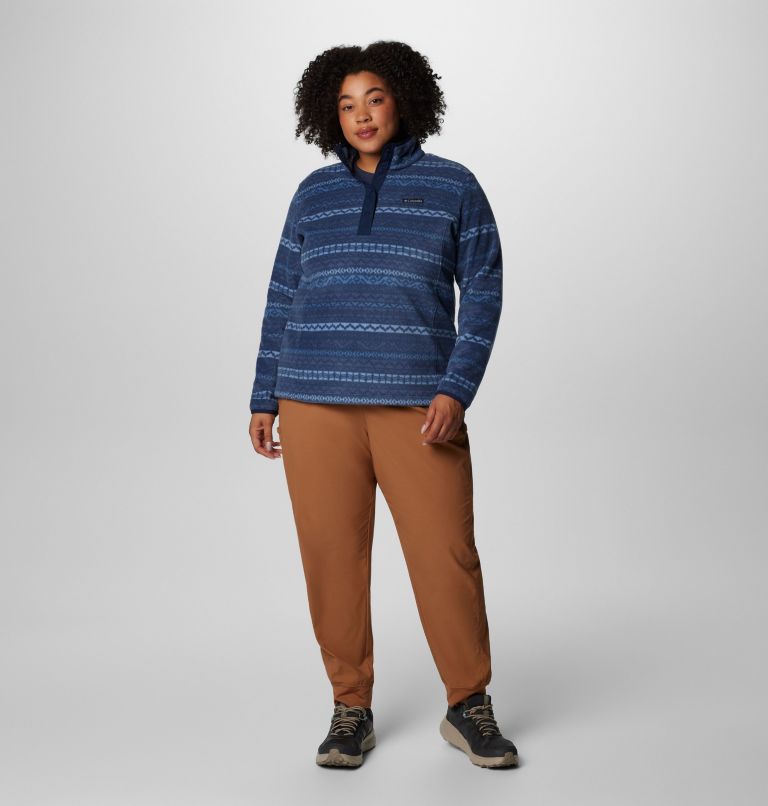 Chandail imprimé à demi-fermeture pressionnée en laine polaire Benton Springs pour femmes – Grandes tailles, Color: Collegiate Navy Madras, image 3