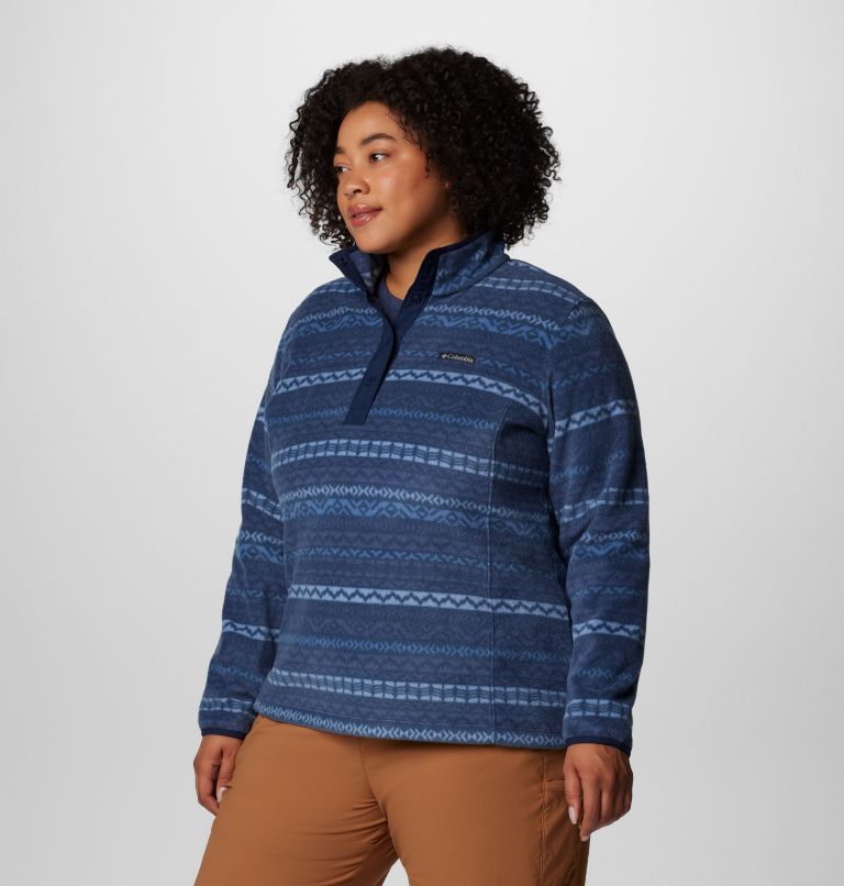 Chandail imprimé à demi-fermeture pressionnée en laine polaire Benton Springs pour femmes – Grandes tailles, Color: Collegiate Navy Madras, image 4