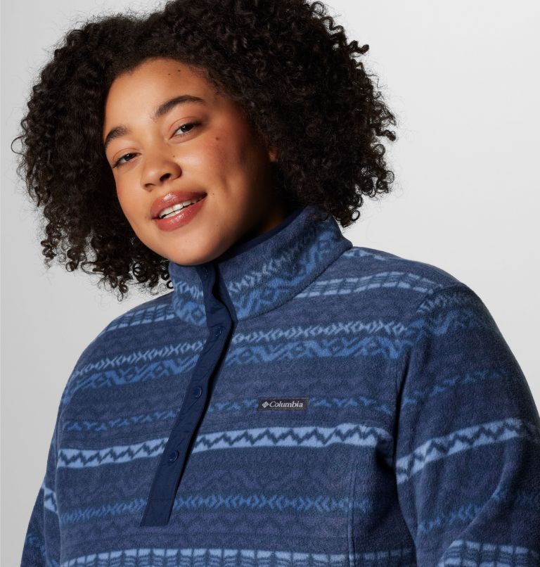 Chandail imprimé à demi-fermeture pressionnée en laine polaire Benton Springs pour femmes – Grandes tailles, Color: Collegiate Navy Madras, image 5