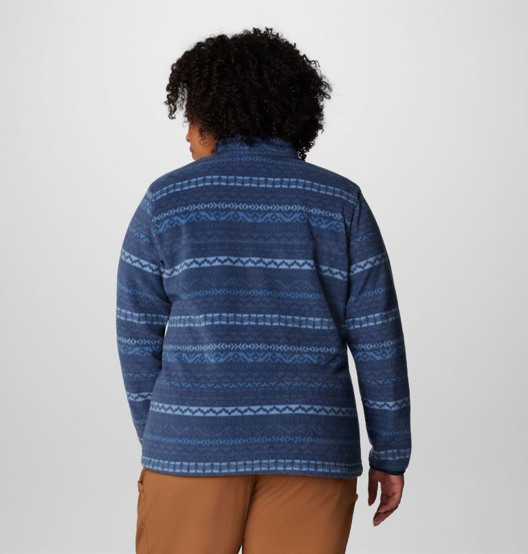 Chandail imprimé à demi-fermeture pressionnée en laine polaire Benton Springs pour femmes – Grandes tailles, Color: Collegiate Navy Madras, image 2