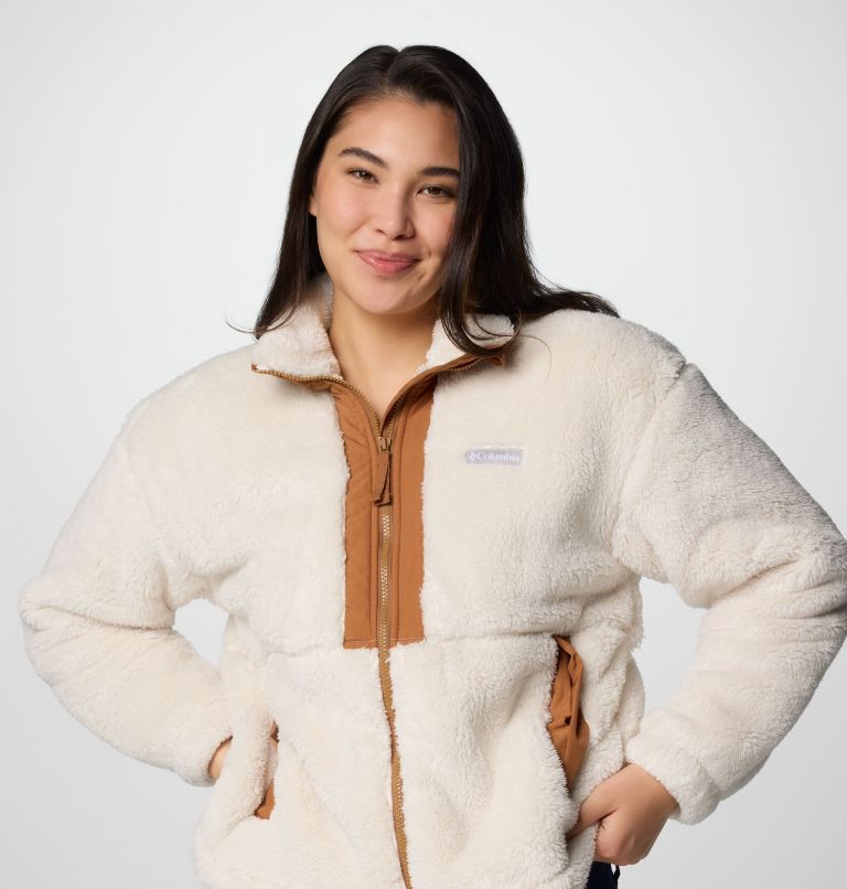 Women's Boundless Discovery Sherpa Full Zip II Jacket, Color: Chalk, Camel Brown, image 5
