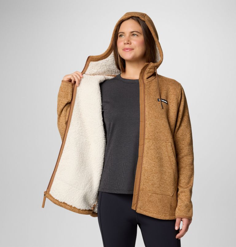 Manteau à fermeture éclair pleine longueur en sherpa Sweater Weather II pour femmes, Color: Camel Brown Heather, image 6