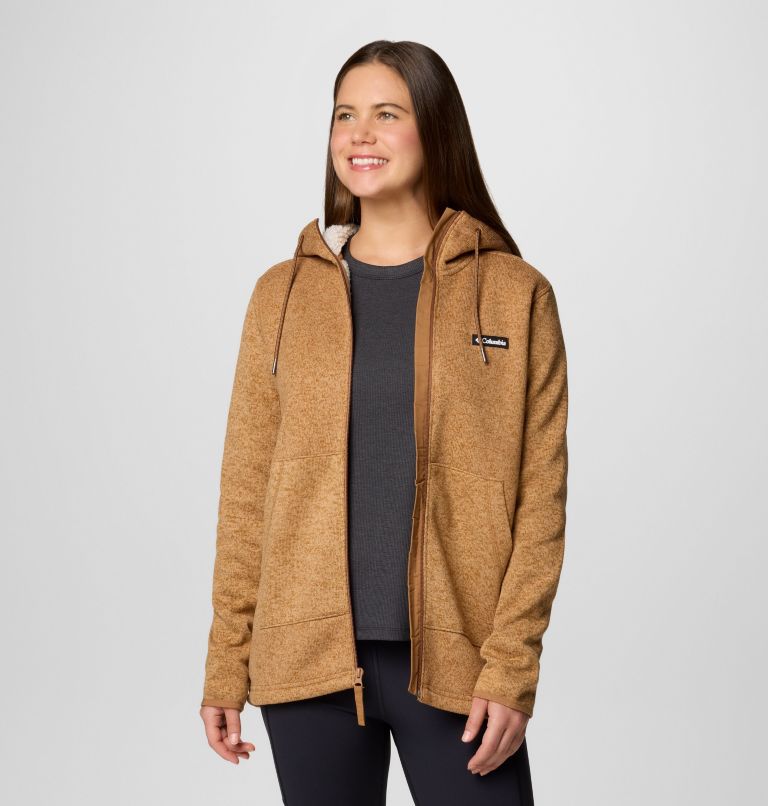 Manteau à fermeture éclair pleine longueur en sherpa Sweater Weather II pour femmes, Color: Camel Brown Heather, image 8