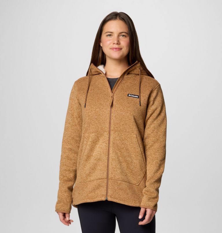 Manteau à fermeture éclair pleine longueur en sherpa Sweater Weather II pour femmes, Color: Camel Brown Heather, image 1