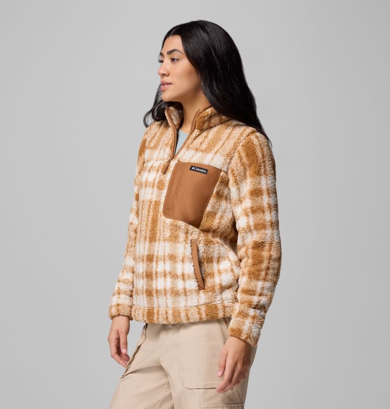 Women's West Bend Quarter Zip II Fleece Pullover, Color: Camel Brown Herringplaid, image 4