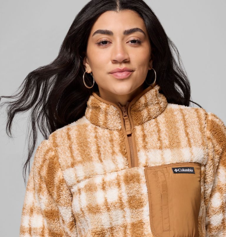 Women's West Bend Quarter Zip II Fleece Pullover, Color: Camel Brown Herringplaid, image 5