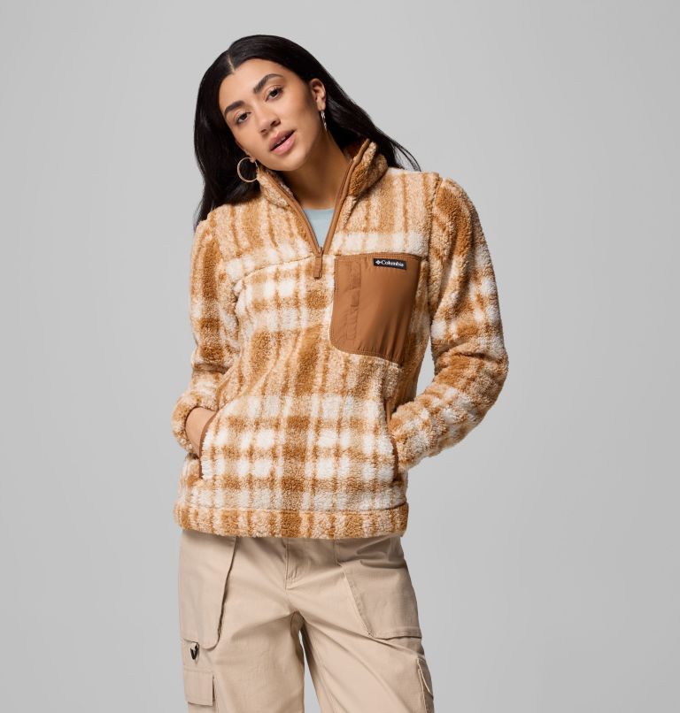 Women's West Bend Quarter Zip II Fleece Pullover, Color: Camel Brown Herringplaid, image 1