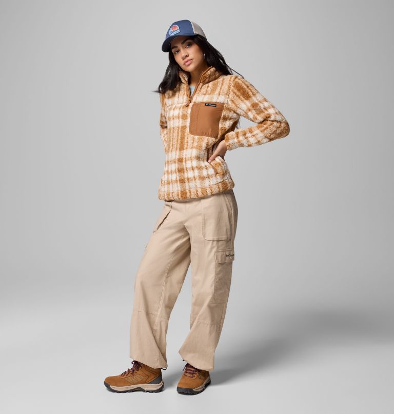 Women's West Bend Quarter Zip II Fleece Pullover, Color: Camel Brown Herringplaid, image 2
