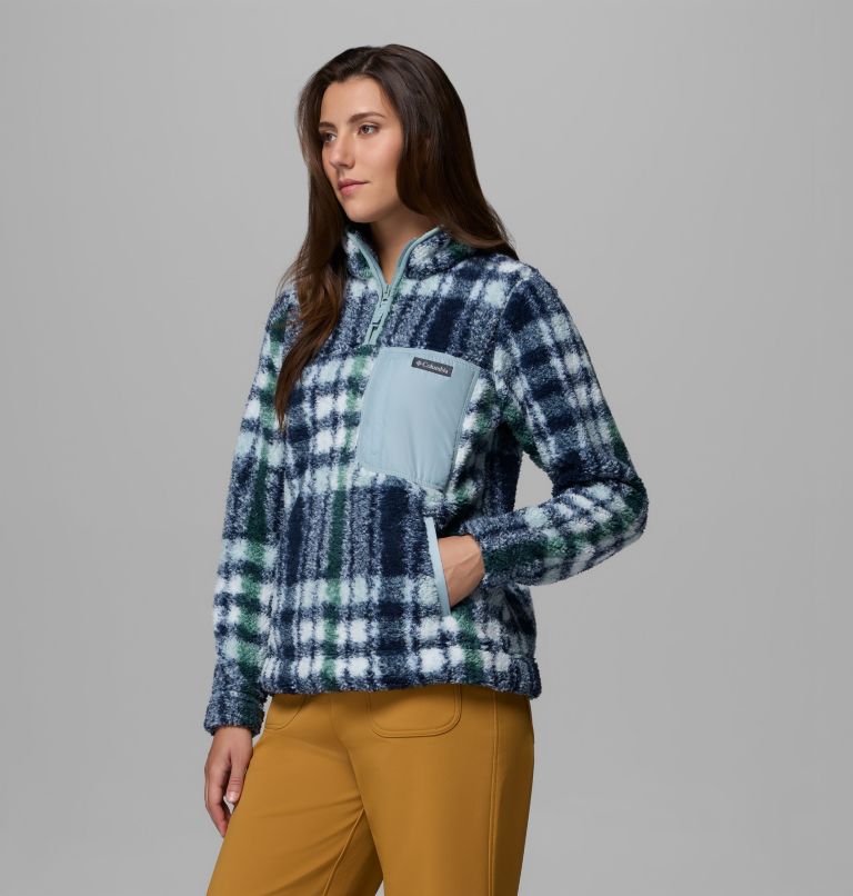 Women's West Bend Quarter Zip II Fleece Pullover, Color: Crushed Blue Herringplaid, image 4