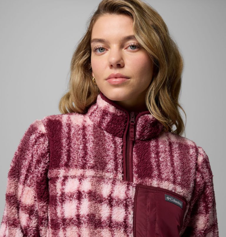 Women's West Bend Quarter Zip II Fleece Pullover, Color: Rich Wine Herringplaid, image 5