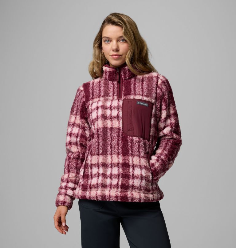 Women's West Bend Quarter Zip II Fleece Pullover, Color: Rich Wine Herringplaid, image 1