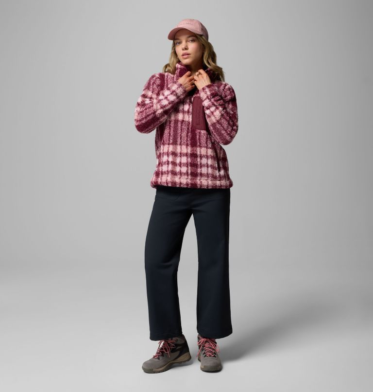 Women's West Bend Quarter Zip II Fleece Pullover, Color: Rich Wine Herringplaid, image 2